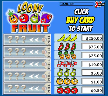 jet bingo loony fruits pull tabs online instant win game