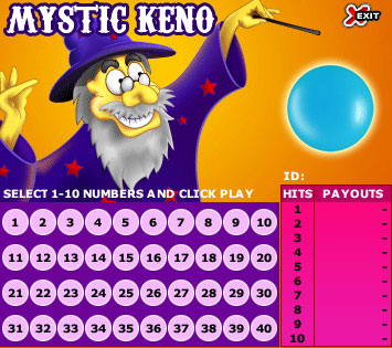 jet bingo mystic keno online instant win game
